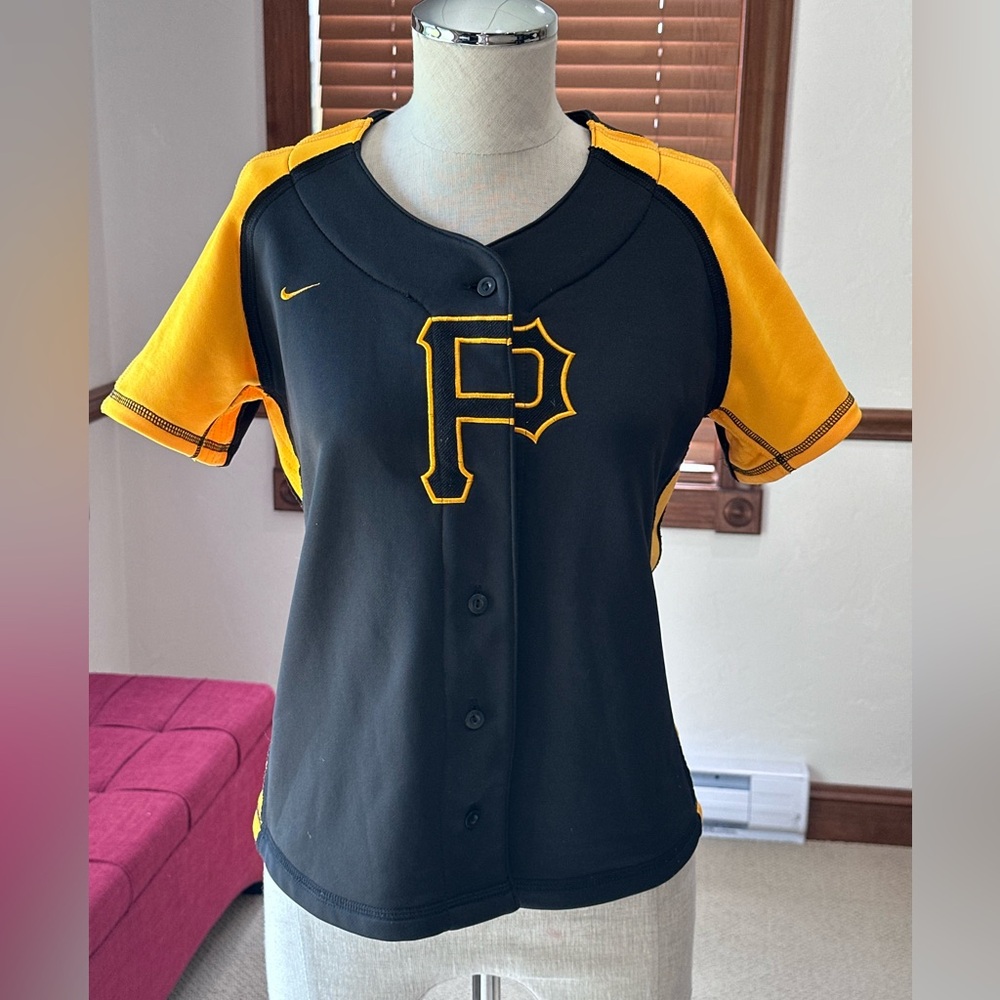 Nike Black and Yellow Button-Up Pirates Jersey